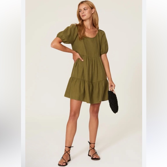 Madewell Dresses & Skirts - MADEWELL(re)sponsible Puff Sleeve Minidress In Classic Olive, Size Large